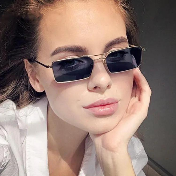 선글라스 직사각형 패션 인기 여성 남성 음영 작은 사각형 태양 안경 여성 여름 여행 갈색 Oculos